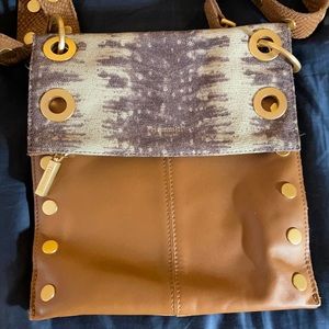 Hammitt brown  leather animal print crossbody purse gold trim